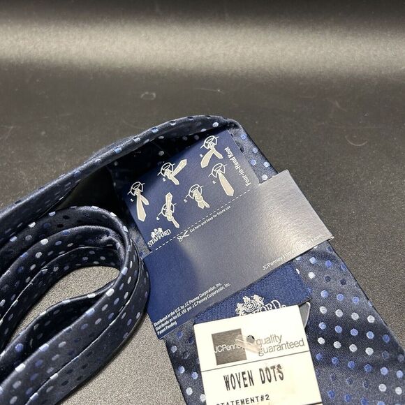 New Stafford Tie Men's 59" 4" Wide Blue Print 100% Silk Tags - Picture 4 of 5